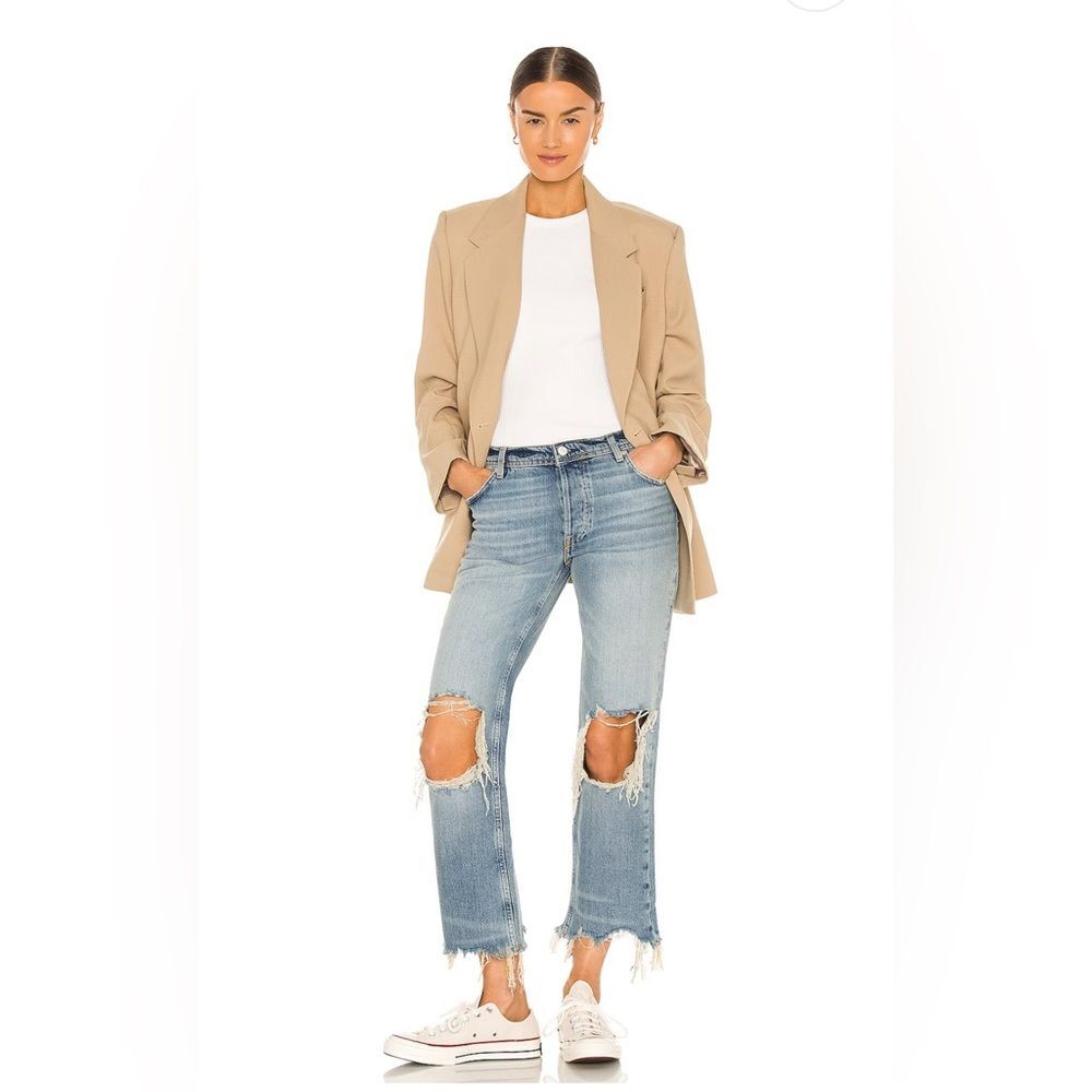 NWT Free People We the Free Maggie Ripped Crop Straight Leg Jeans Size 25